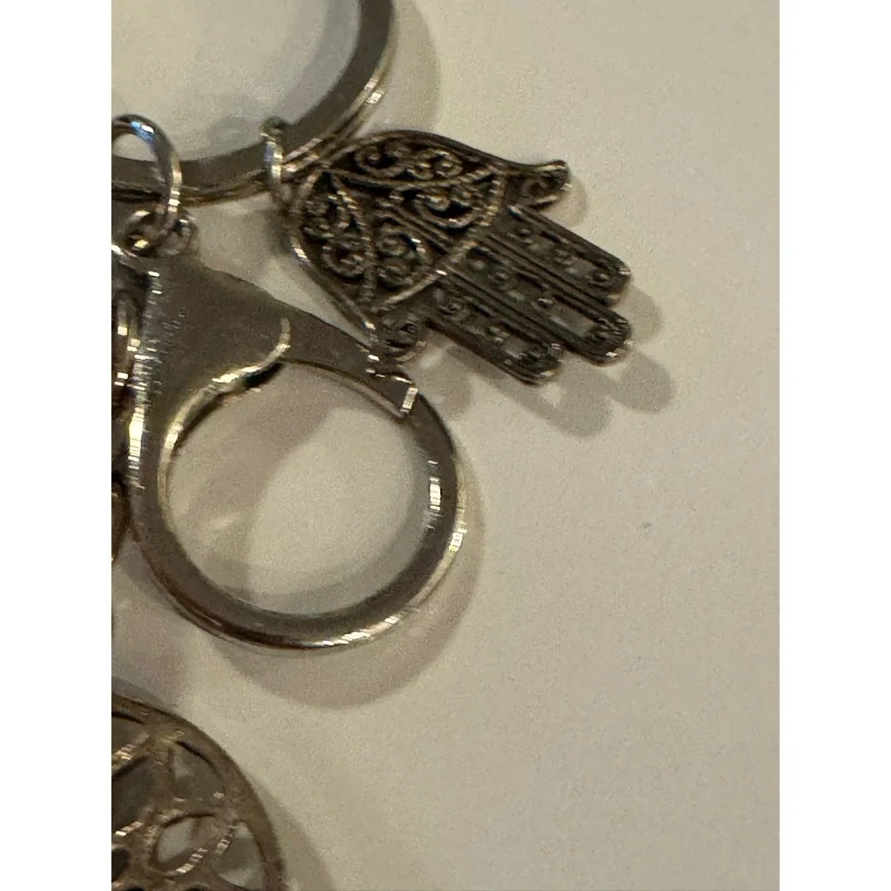 Boho‎ Silver Dreamcatcher Hamsa Pink Quartz Leaf Keychain Bag Charm Accessory